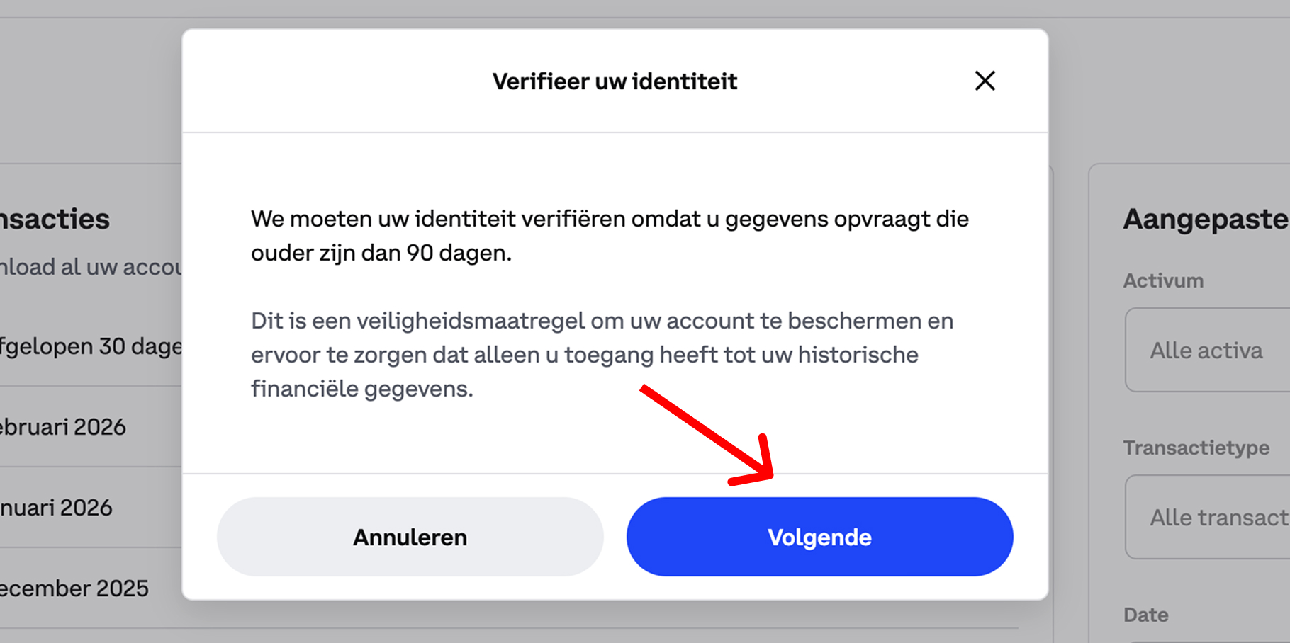 Screenshot van de tweestapsverificatie-pagina van Coinbase met de tweestapsverificatie-procedure