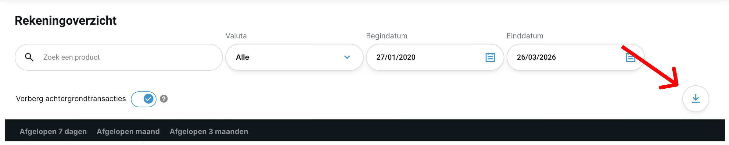 Screenshot van DEGIRO met de download-button voor je export